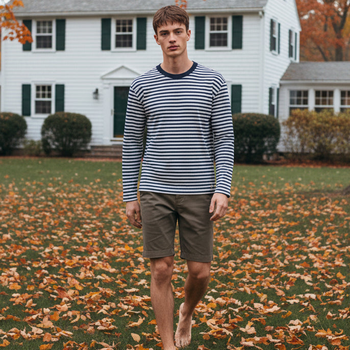 Stripe Ringer T-Shirt L/S: Navy/Milk