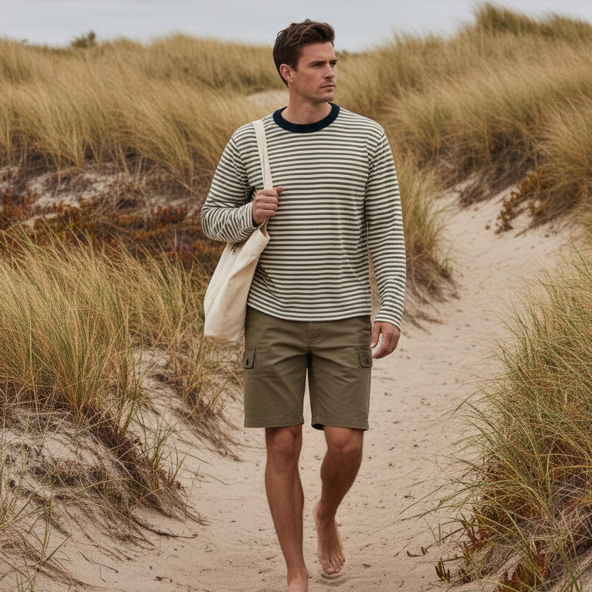 Stripe Ringer T-Shirt L/S: Olive/Milk