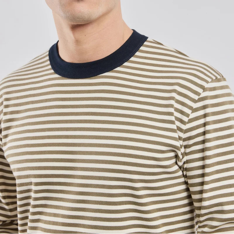 Stripe Ringer T-Shirt L/S: Olive/Milk