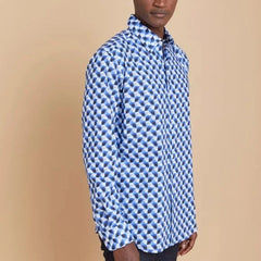 Andy Geometric Print Shirt L/S: Blue