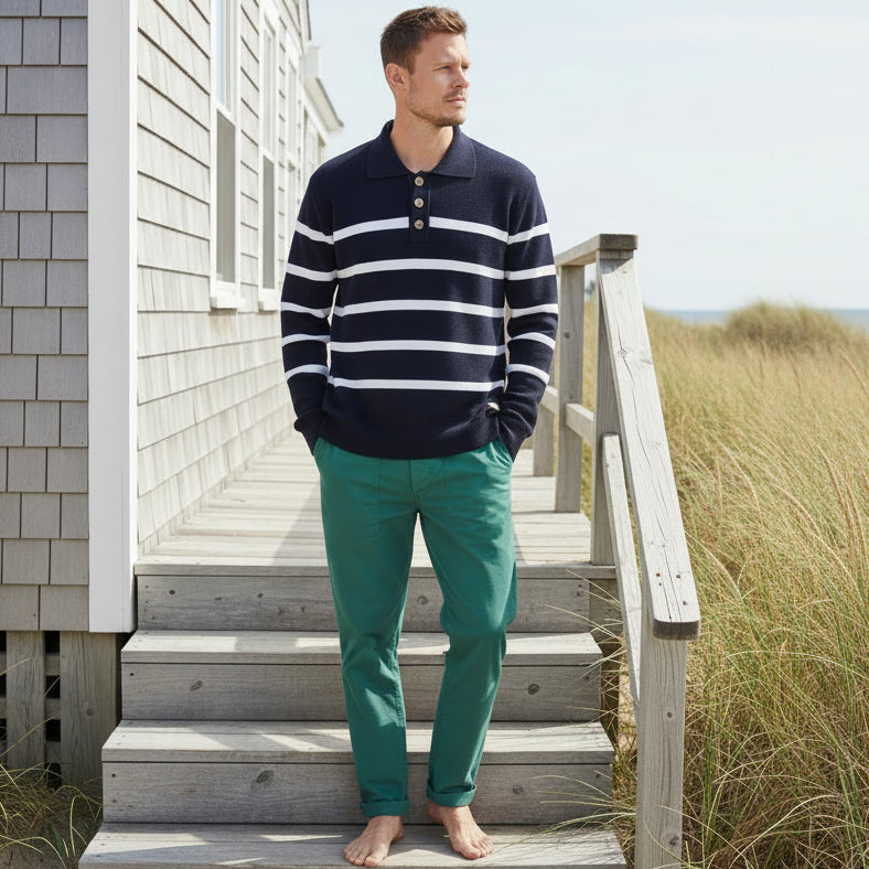 Collared Striped Sweater L/S: Navy