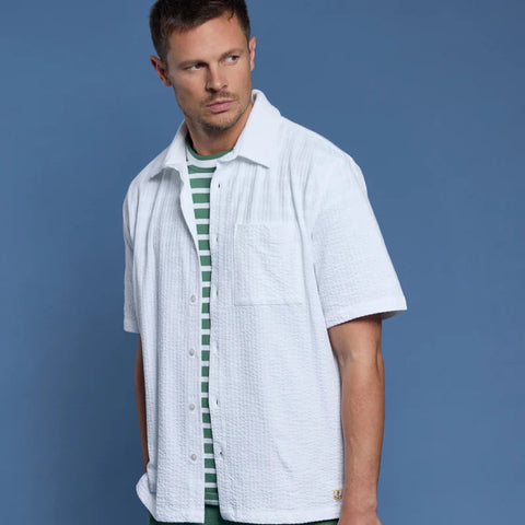 Embossed Stripe Knit Shirt S/S: White