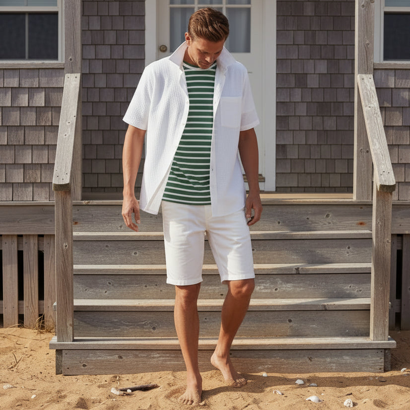 Embossed Stripe Knit Shirt S/S: White