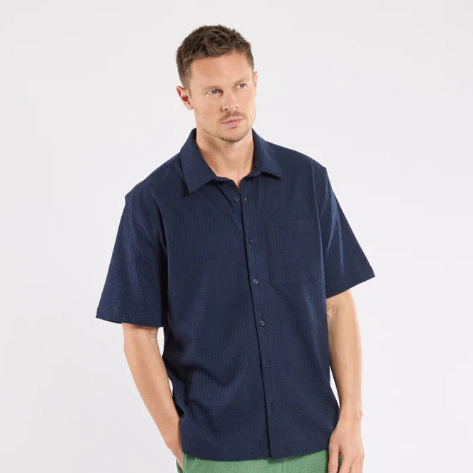 Embossed Stripe Knit Shirt S/S: Navy