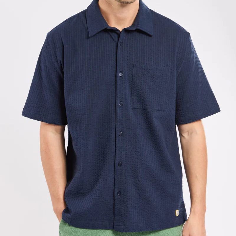 Embossed Stripe Knit Shirt S/S: Navy