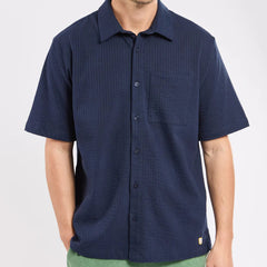 Embossed Stripe Knit Shirt S/S: Navy