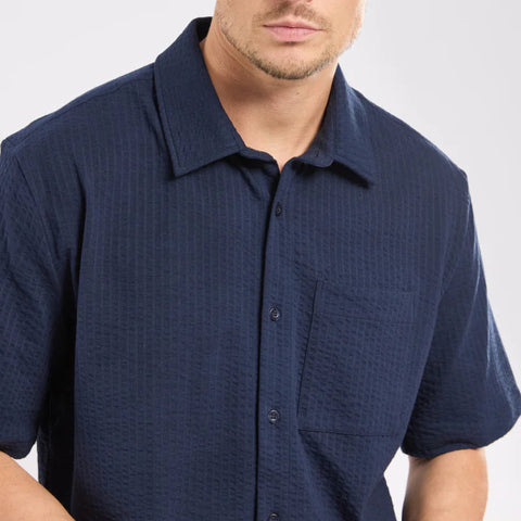 Embossed Stripe Knit Shirt S/S: Navy
