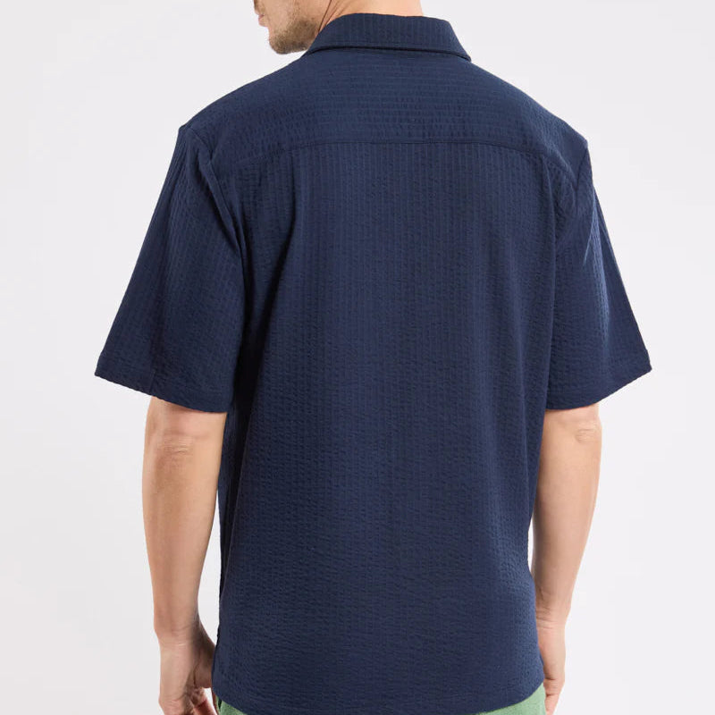 Embossed Stripe Knit Shirt S/S: Navy