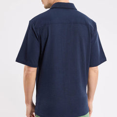 Embossed Stripe Knit Shirt S/S: Navy