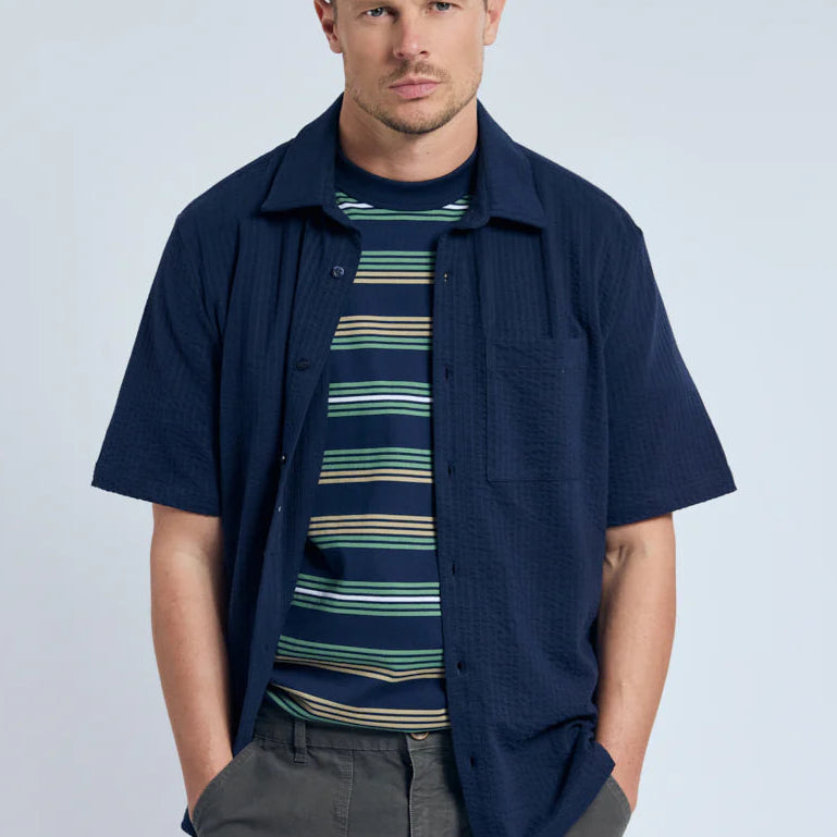 Embossed Stripe Knit Shirt S/S: Navy
