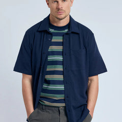 Embossed Stripe Knit Shirt S/S: Navy