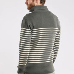 Quarter Zip Striped Sweater L/S: Grey & Natural