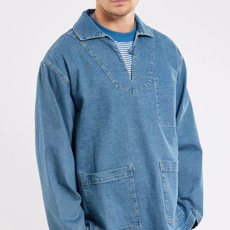 Denim Fisherman's Jacket: Blue