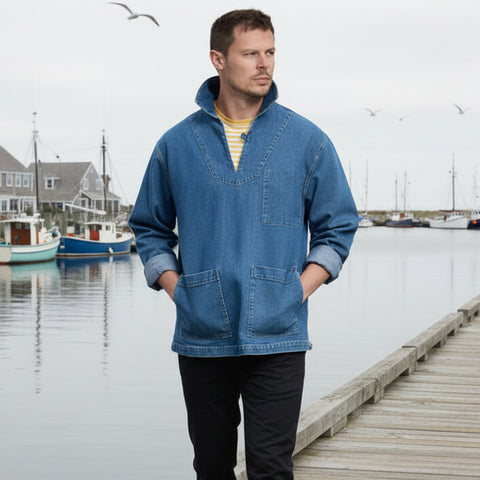 Denim Fisherman's Jacket: Blue