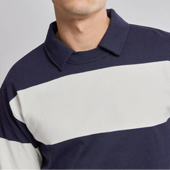 Polo Collar Stripe Sweatshirt L/S: Navy/White