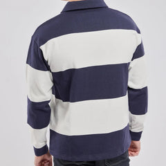 Polo Collar Stripe Sweatshirt L/S: Navy/White