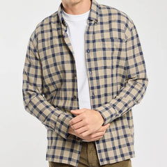 Flannel Overshirt L/S: Beige/Navy