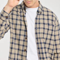 Flannel Overshirt L/S: Beige/Navy
