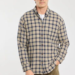 Flannel Overshirt L/S: Beige/Navy