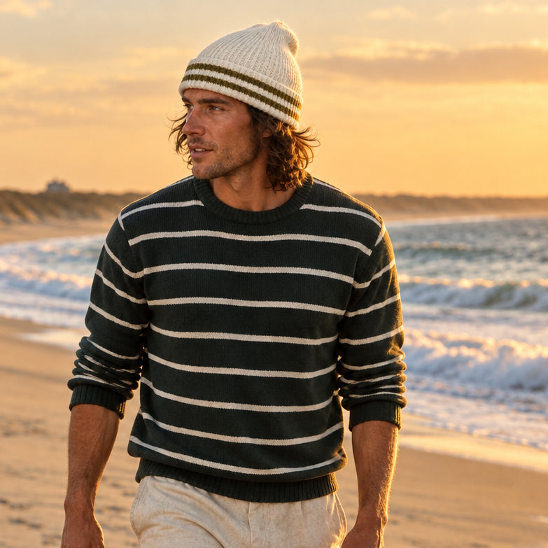 Cable Knit Beanie: Nature/Moss