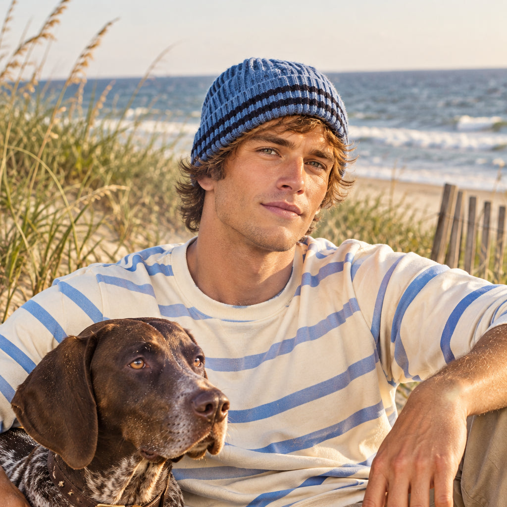 Cable Knit Beanie: Blue/Navy