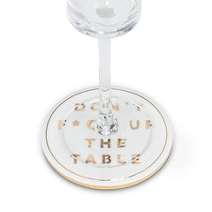 "F Up The Table" Coaster: Gold/White