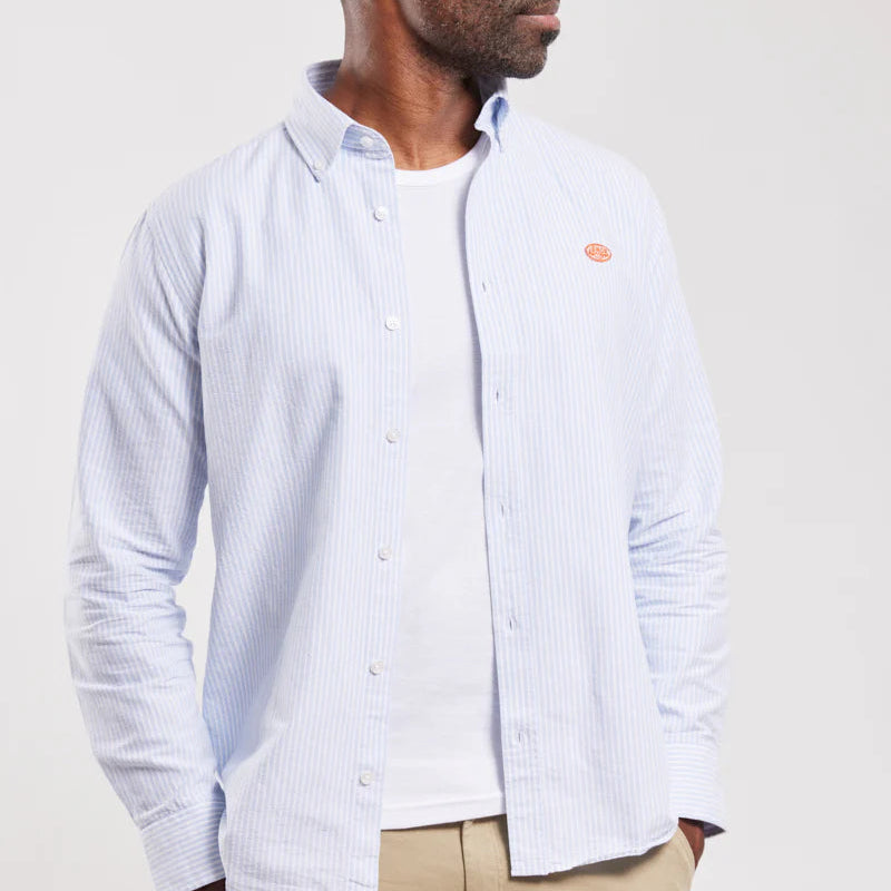 Oxford Cloth Stripe Shirt L/S: Blue/White