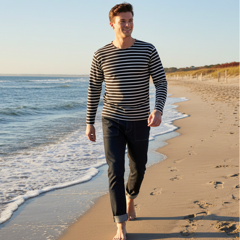 Brenton Striped Shirt L/S: Black/Nature