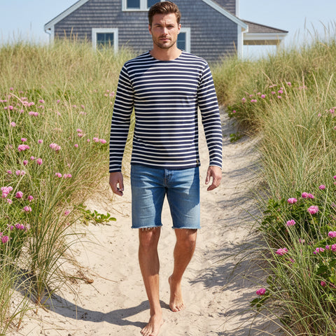 Brenton Striped Shirt L/S: Navy/Nature