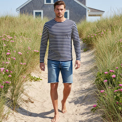 Brenton Striped Shirt L/S: Navy/Nature