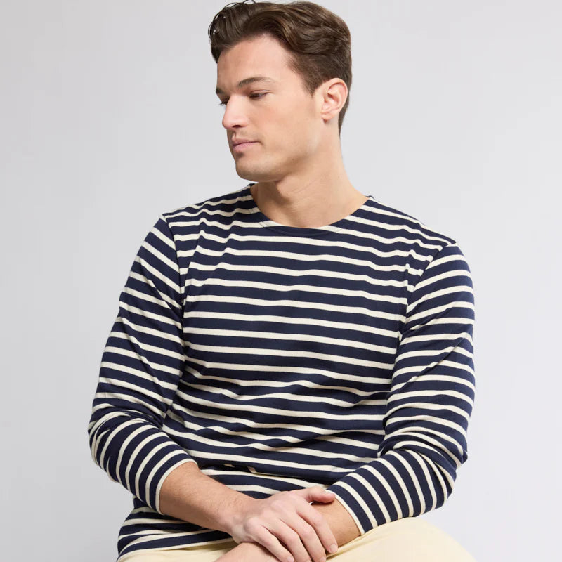 Brenton Striped Shirt L/S: Navy/Nature