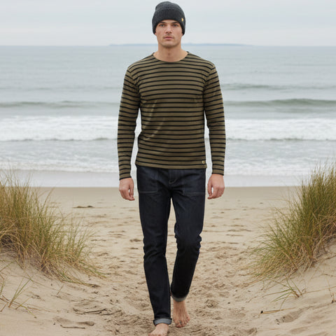 Brenton Striped Shirt L/S: Olive/Black