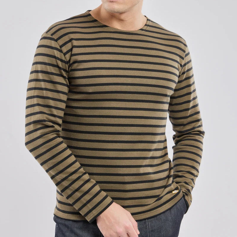 Brenton Striped Shirt L/S: Olive/Black