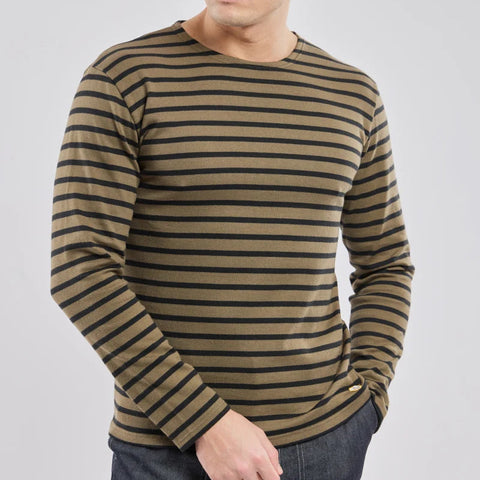 Brenton Striped Shirt L/S: Olive/Black