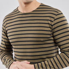 Brenton Striped Shirt L/S: Olive/Black