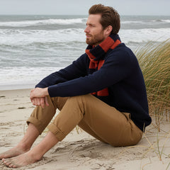 Striped Lambswool Scarf: Navy & Paprika