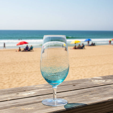 Stemmed Fish Cut Glass: Blue/Clear