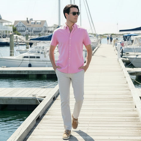 Todd Knit Shirt S/S: Pink – Henry & Company Todd Knit Shirt S/S: Pink – Henry & Company