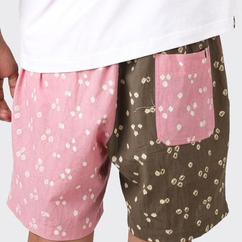 Olbia Drawstring Short: Bandhani Olive & Pink