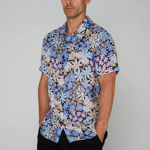 Landon Floral Shirt S/S: Black