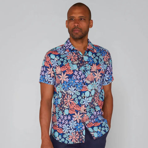 Landon Floral Shirt S/S: Navy