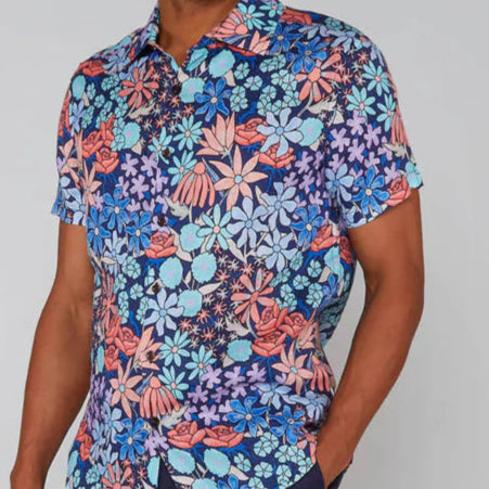 Landon Floral Shirt S/S: Navy