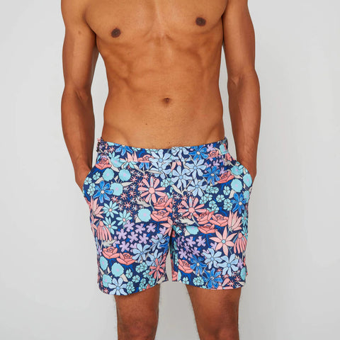 Rough Floral Pool Swim: Navy