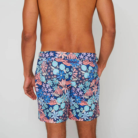 Rough Floral Pool Swim: Navy