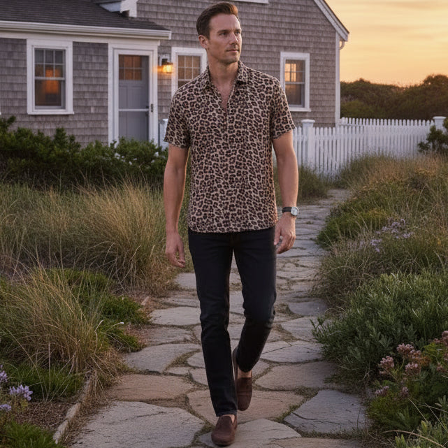 Landon Leopard Shirt S/S: Brown