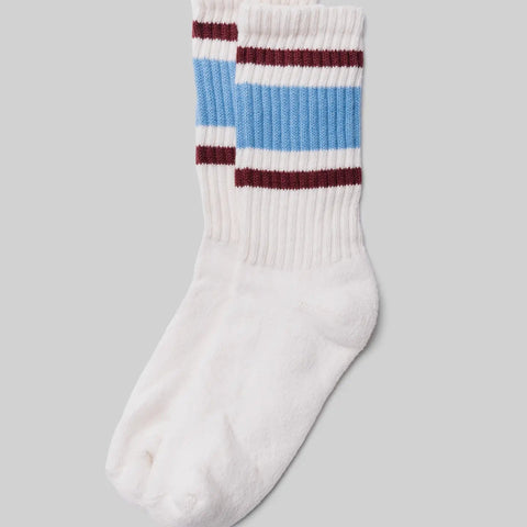 Retro Stripe Crew Sock: Blue/Maroon