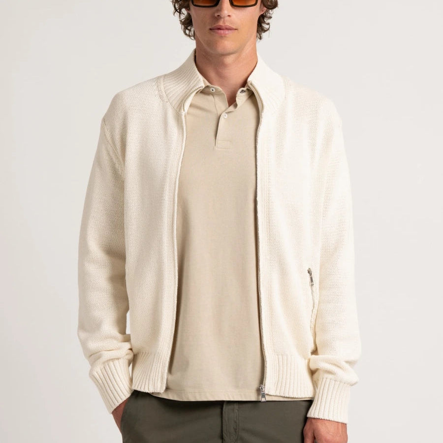 Allen Full-Zip Cardigan Sweater: Ecru