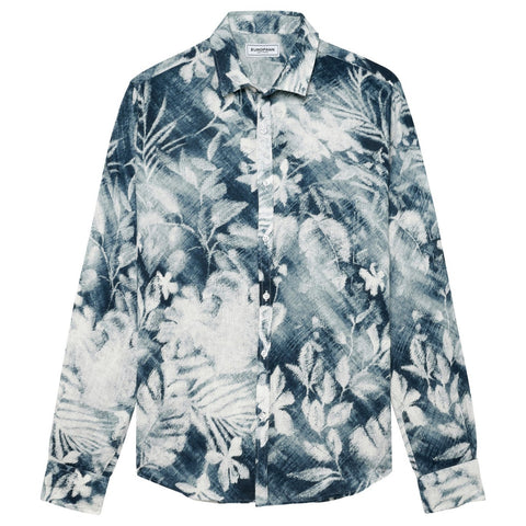 Floral Print Linen Amore Shirt L/S: Dark Navy