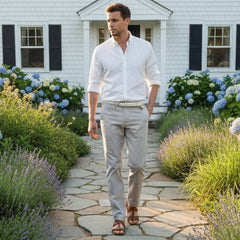 Arno Micro Stripe Chino Pant: Beige