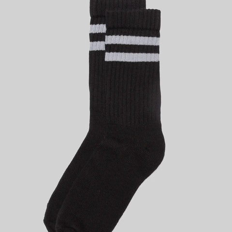 Double Stripe Crew Sock: Black/White